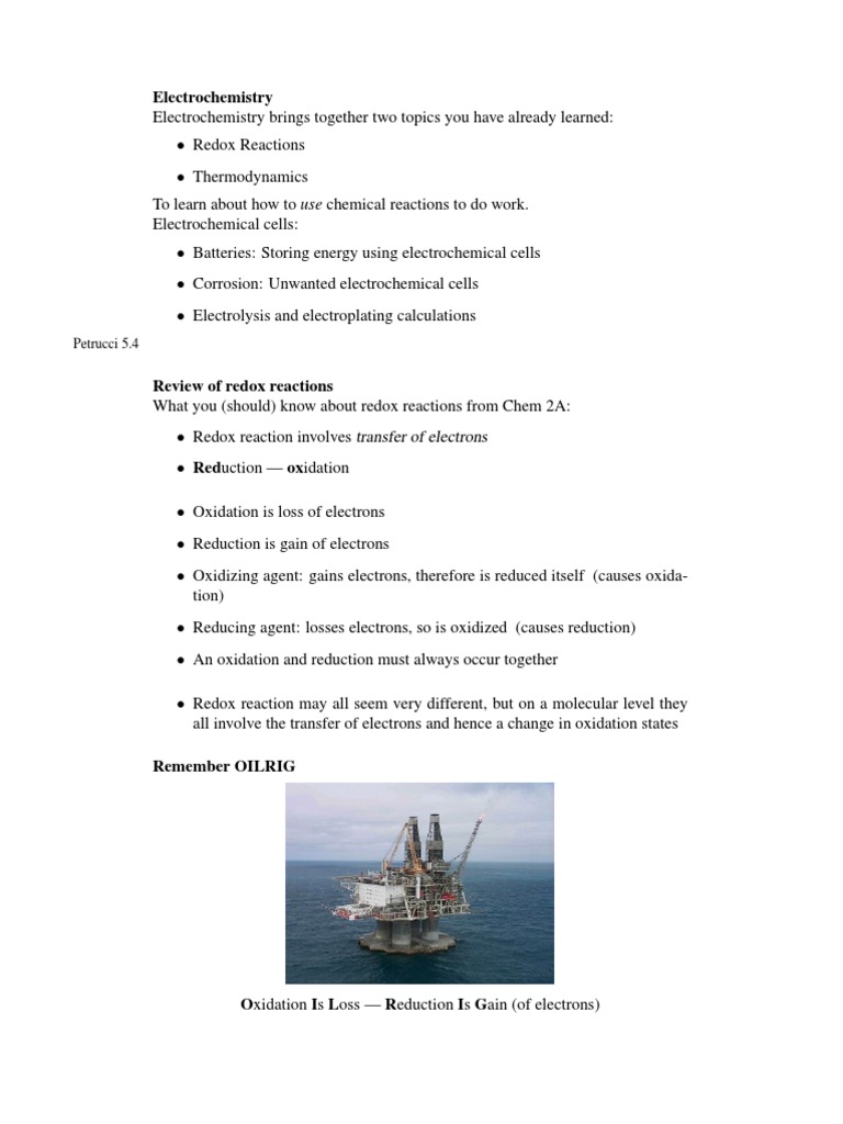 Electrochemistry Overview and Concepts | PDF | Redox | Electrochemistry