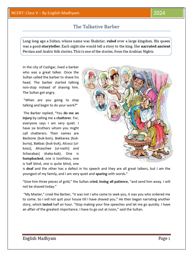 The Talkative Barber PDF Adjective Verb