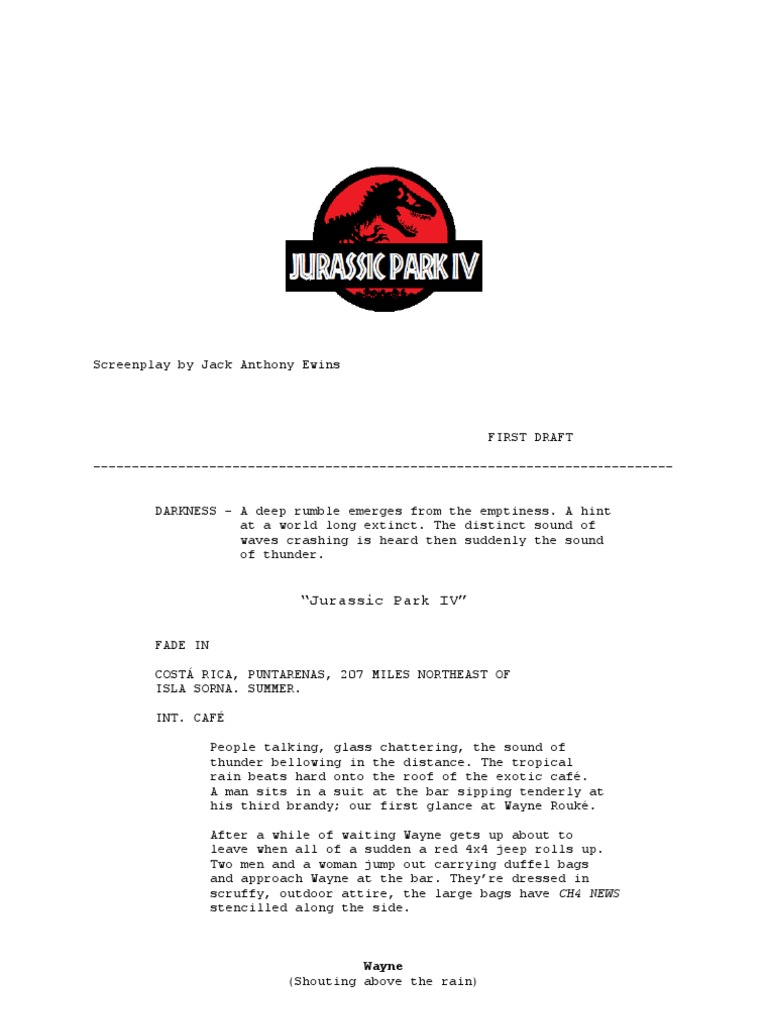 Jurassic Park IV: First Draft Screenplay | PDF | Nature | Leisure