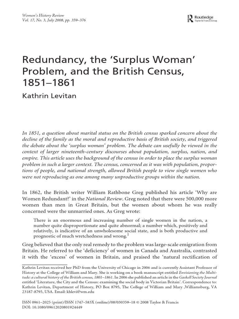 Surplus Women in 19th Century Britain | PDF | Marriage | Feminism