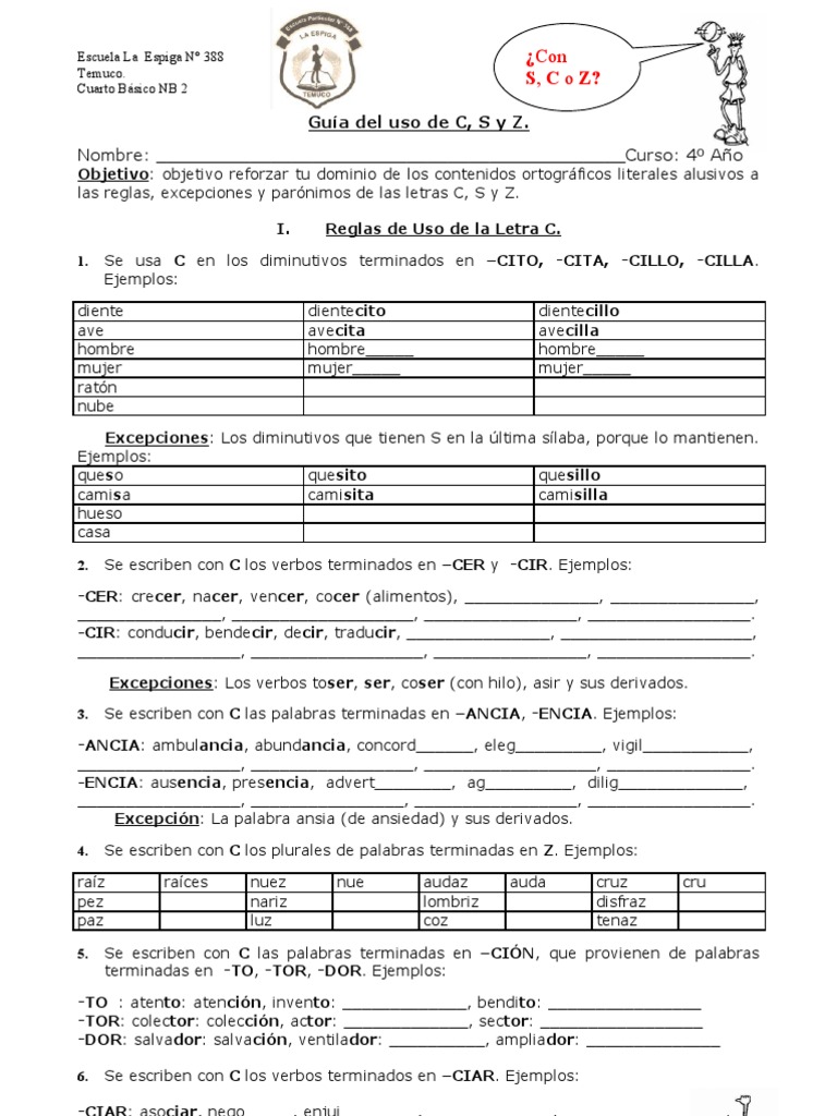 Ficha Uso de La C, S y Z | PDF
