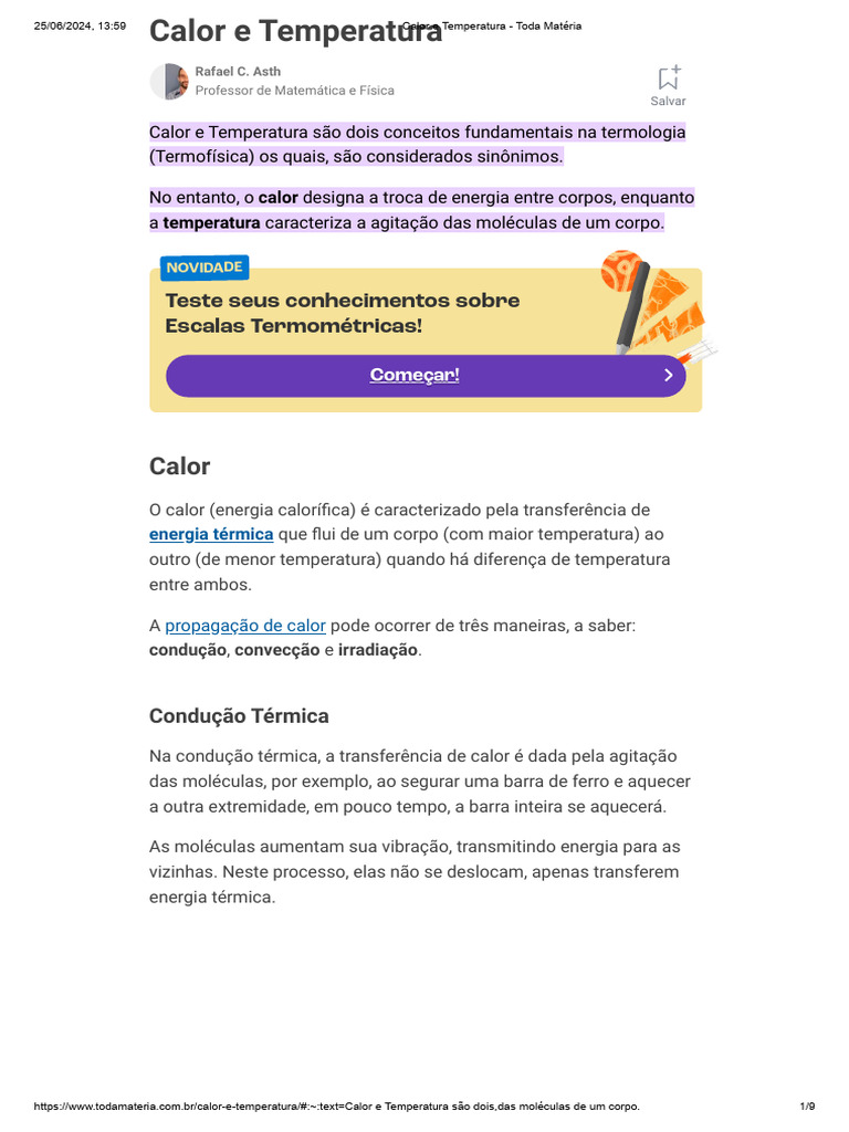 Calor e Temperatura: Conceitos e Aplicações | PDF | Calor | Temperatura