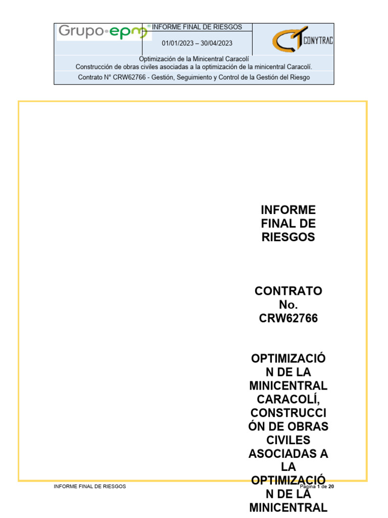 Informe de Riesgos Minicentral Caracolí | PDF | Riesgo