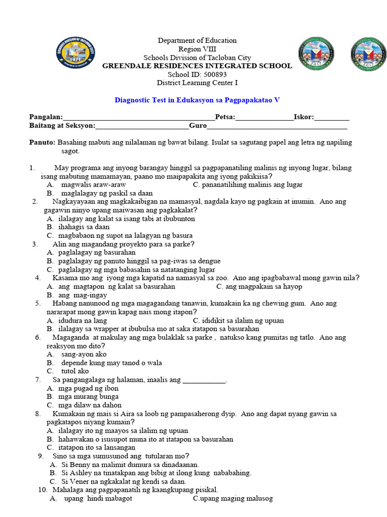 Diagnostic Test - Esp-5 | PDF