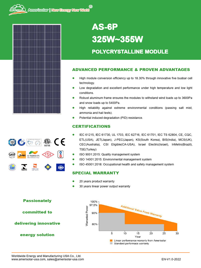 Amerisolar 380W Solar Panel Specs | PDF | Electrical Engineering ...
