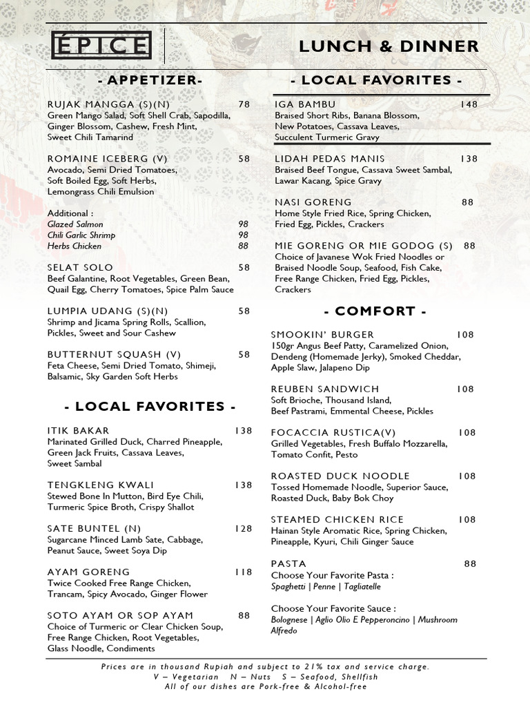 Alila Solo Epice Menu | PDF | Sauce | Cuisine