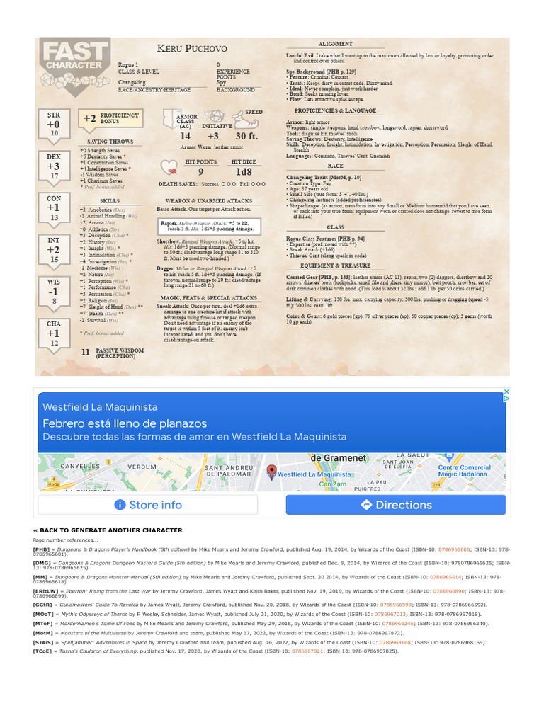 Fast Character - D&D Character Maker - Changeling Rogue 1 | PDF ...