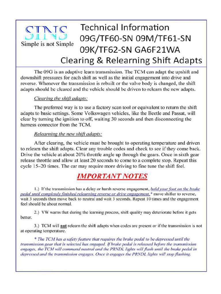 09G Installation Usage SINS | PDF | Clutch | Valve