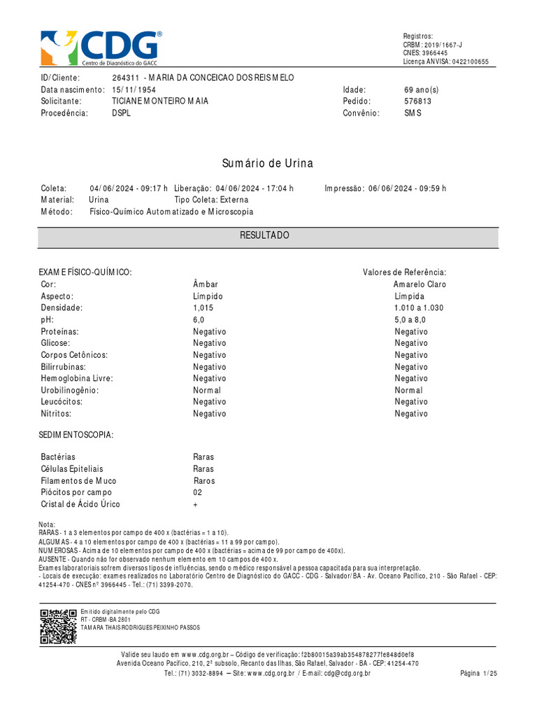 Laudo de Exames Laboratoriais CDG | PDF | Diabetes | Medicina Clínica