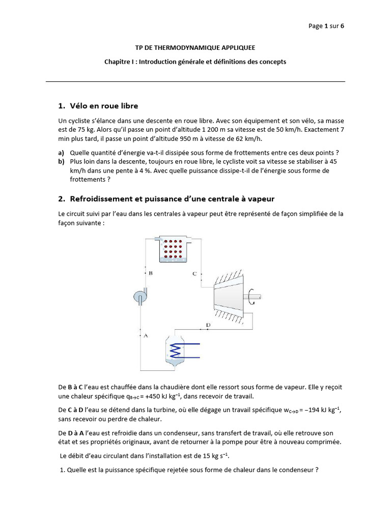 Exercices de Thermodynamique Appliquée | PDF | Chaleur | Puissance ...