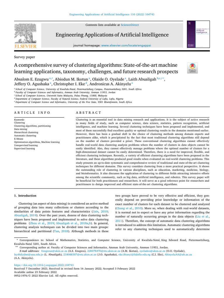Comprehensive Clustering Algorithms Survey | PDF | Cluster Analysis ...