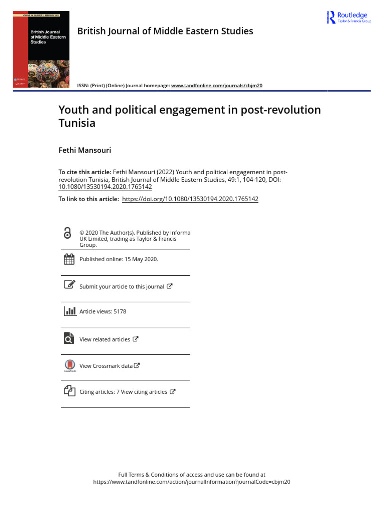 Youth and Political Engagement in Post-Revolution Tunisia | PDF | Arab ...