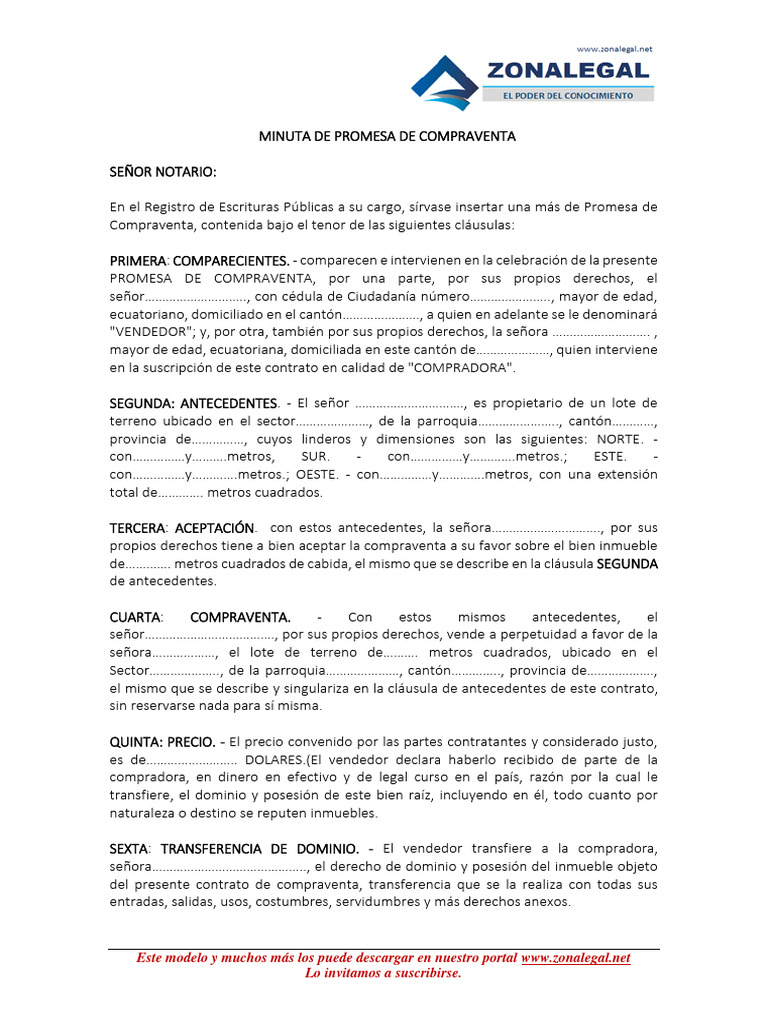 Minuta de Promesa de Compraventa | PDF | Ley común