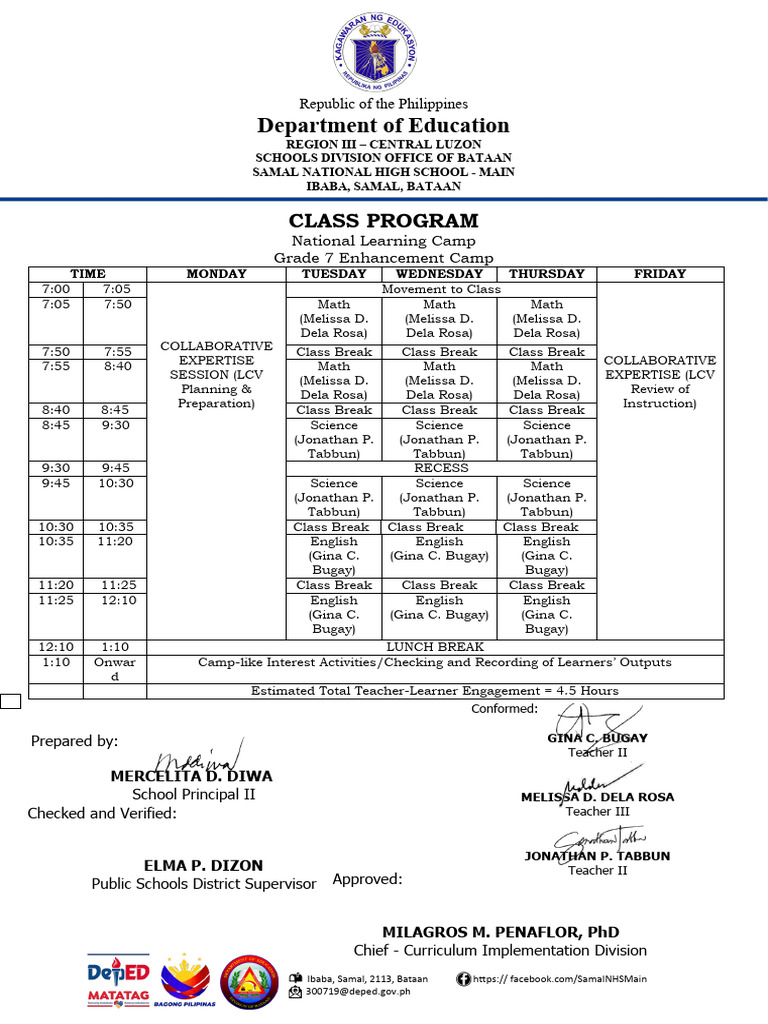 ADJUSTEDSNHS NLC Class Program 2024 2 | PDF | Teaching | Cognition
