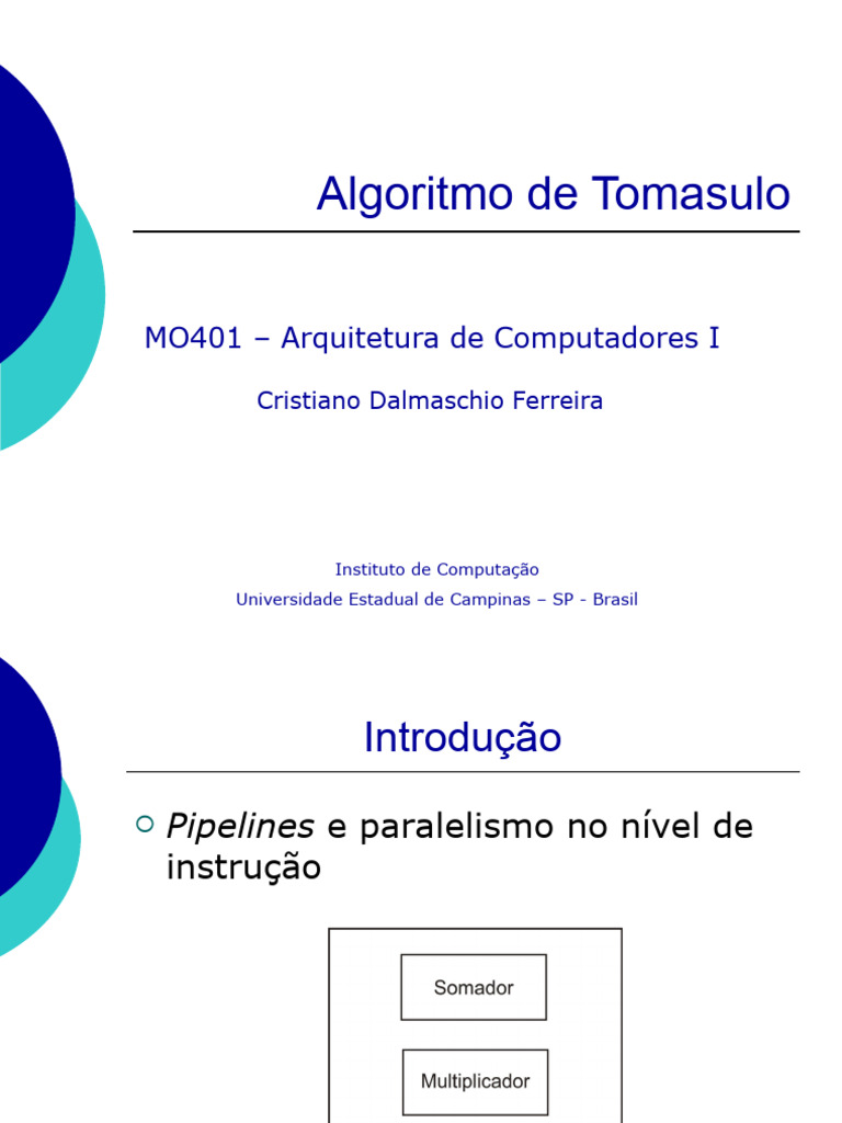 Tomasulo Apresentacao | PDF | Hardware de computador | Matemática aplicada