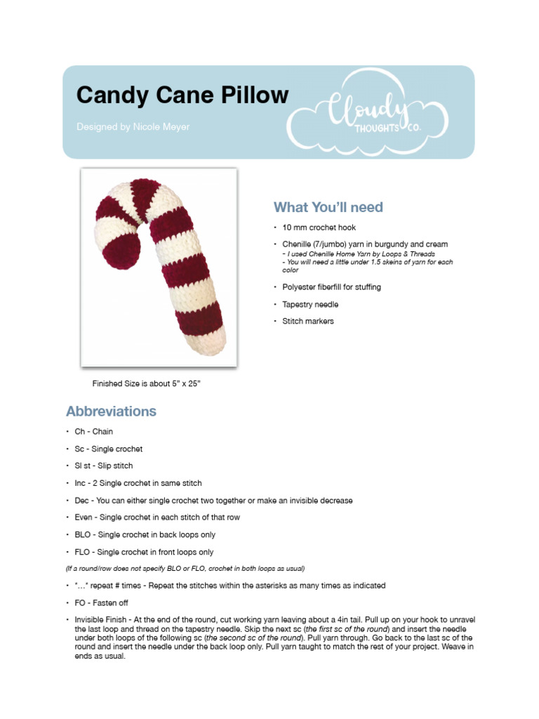 Free Crochet Candy Cane Pillow Pattern | PDF | Crochet | Yarn