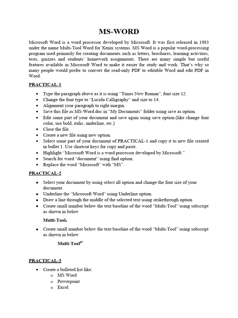 Assignments for 1 week pdf microsoft word text