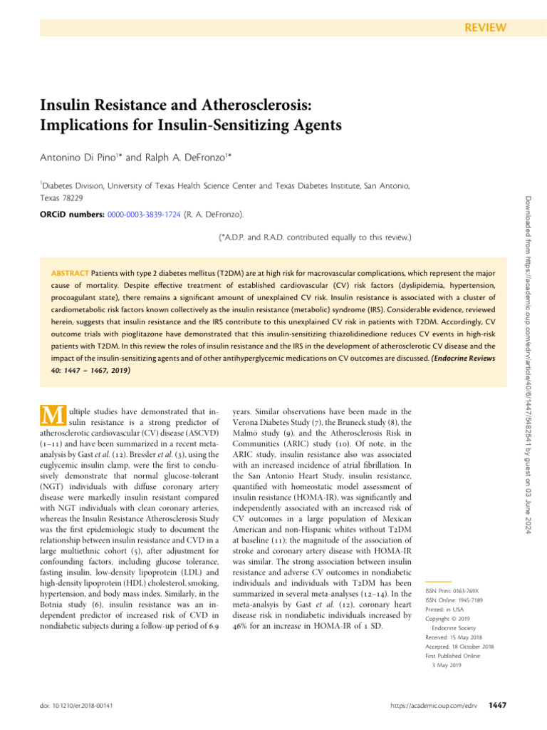 Insulin Resistance and Atherosclerosis Implications For Insulin ...