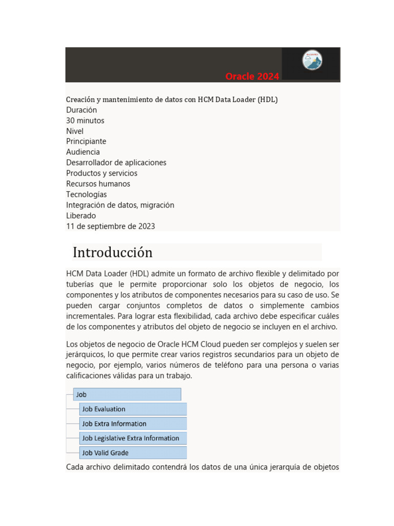 Creación y Mantenimiento de Datos Con HCM Data Loader (HDL) | PDF ...