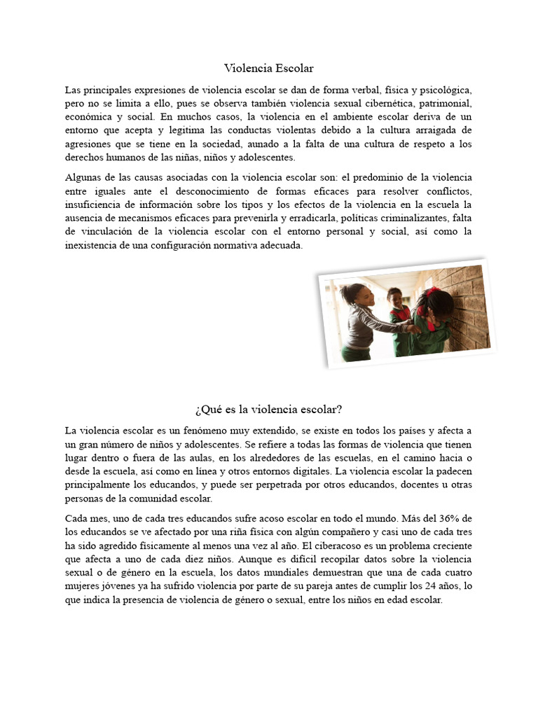 Causas y Efectos de la Violencia Escolar | PDF | Violencia | Acoso ...