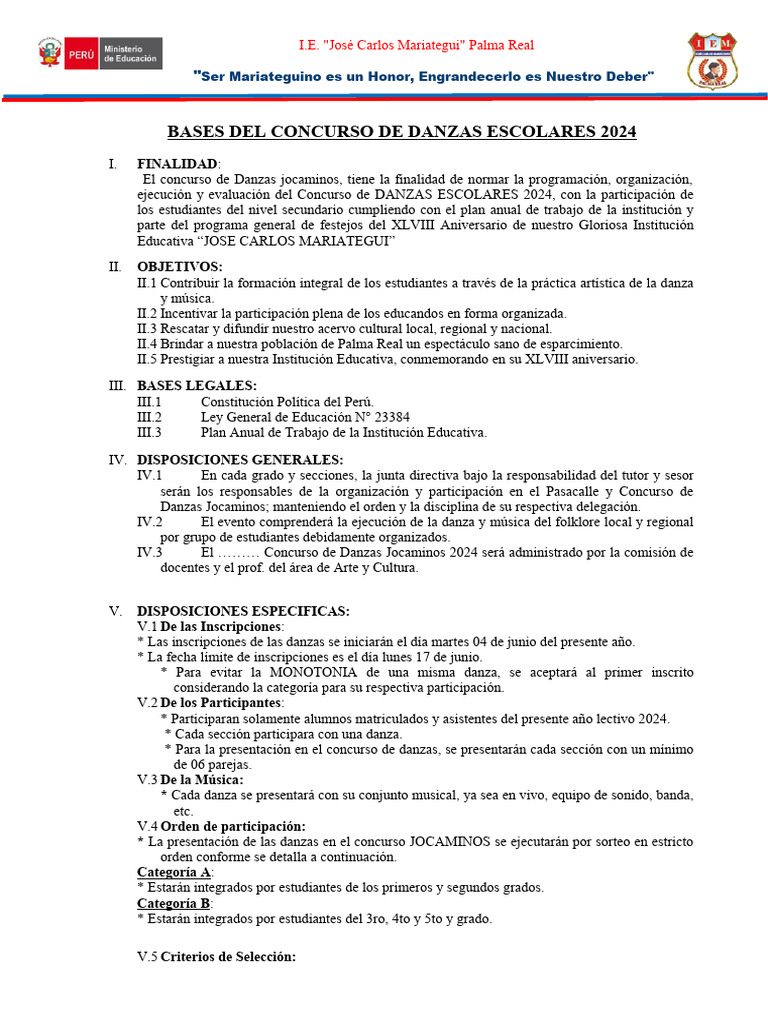Concurso Escolar de Danzas 2024 | PDF | Bailes | Ritmo