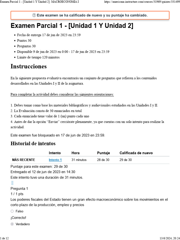 Examen Parcial 1 - (Unidad 1 Y Unidad 2) MACROECONOMIA I | PDF | La ...