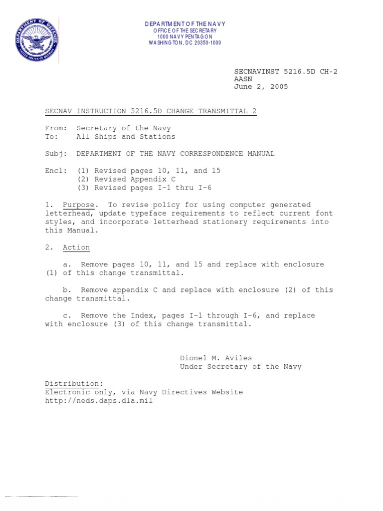 SECNAVINST 22.22D Correspondence Manual  PDF  Backup  Freedom For Department Of The Navy Letterhead Template