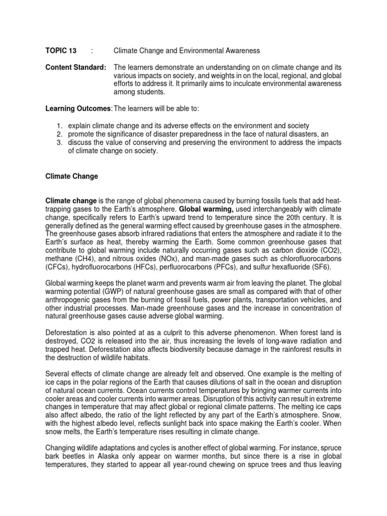 14 - Climate Chnage and Environmental Awareness | PDF | Climate Change ...