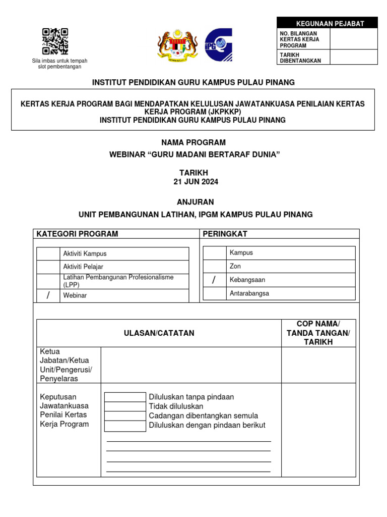 KERTAS KERJA PROGRAM WEBINAR - No Chop | PDF