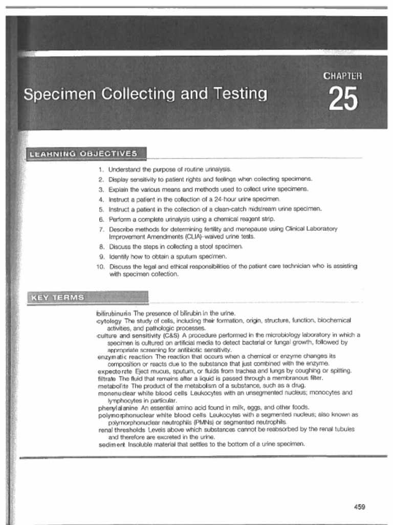 Chapter 25 Specimen Collecting and Testing Textbook | PDF