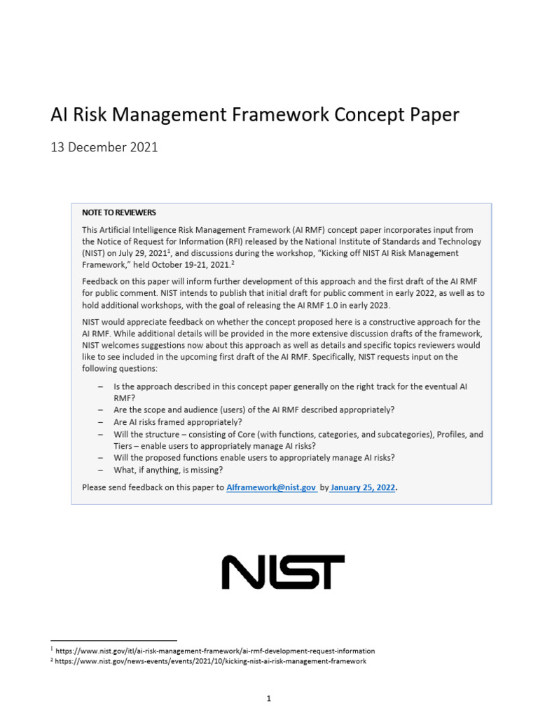 NIST AI Risk Management Framework Overview | PDF | Risk | Artificial ...