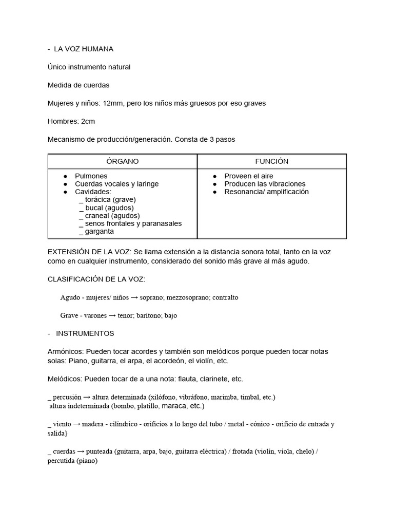 La Voz y los Instrumentos Musicales | PDF | Instrumentos musicales ...