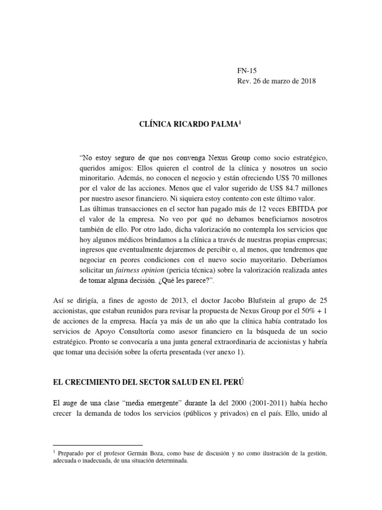 Caso Clínica Ricardo Palma - Valoración de Empresas | PDF | Farmacéutico |  Farmacia