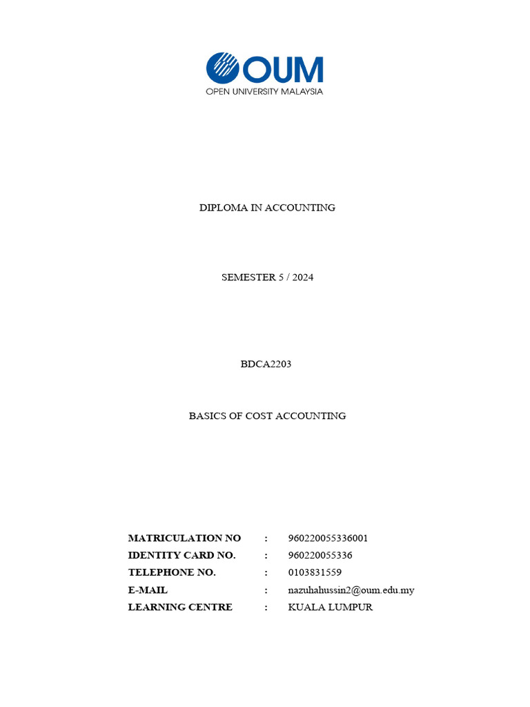 Assignment Template - Eng & BM - January 2024 | PDF | Cost Accounting ...