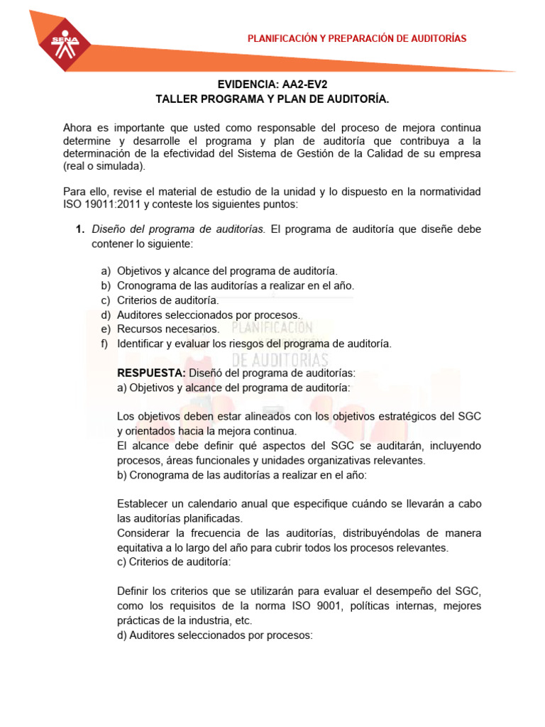 Programa y Plan de Auditoría Efectiva | PDF | Auditoría | Planificación