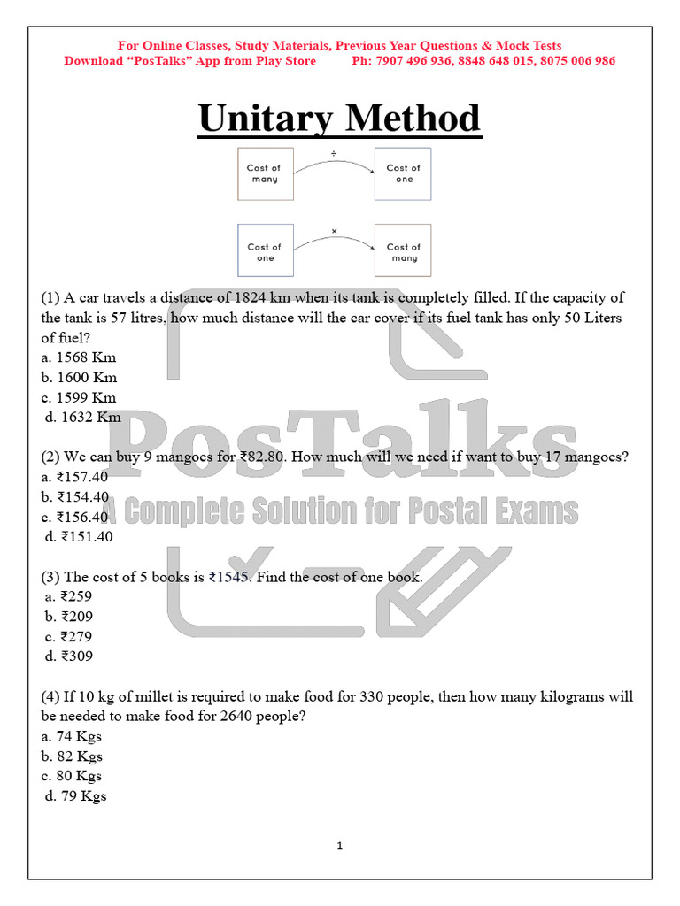Unitary Method Worksheet 3 PDF Google Play Kilogram