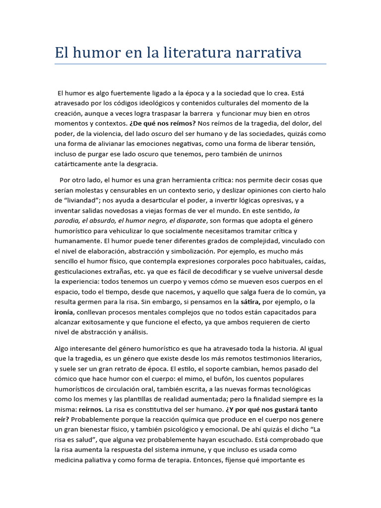 El Humor En La Literatura Pdf Humor La Risa