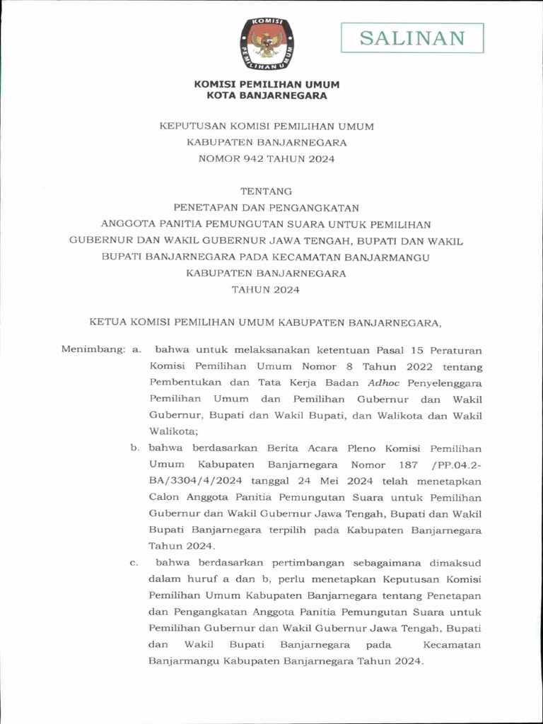 Rekap SK PPS Pilkada 2024 | PDF