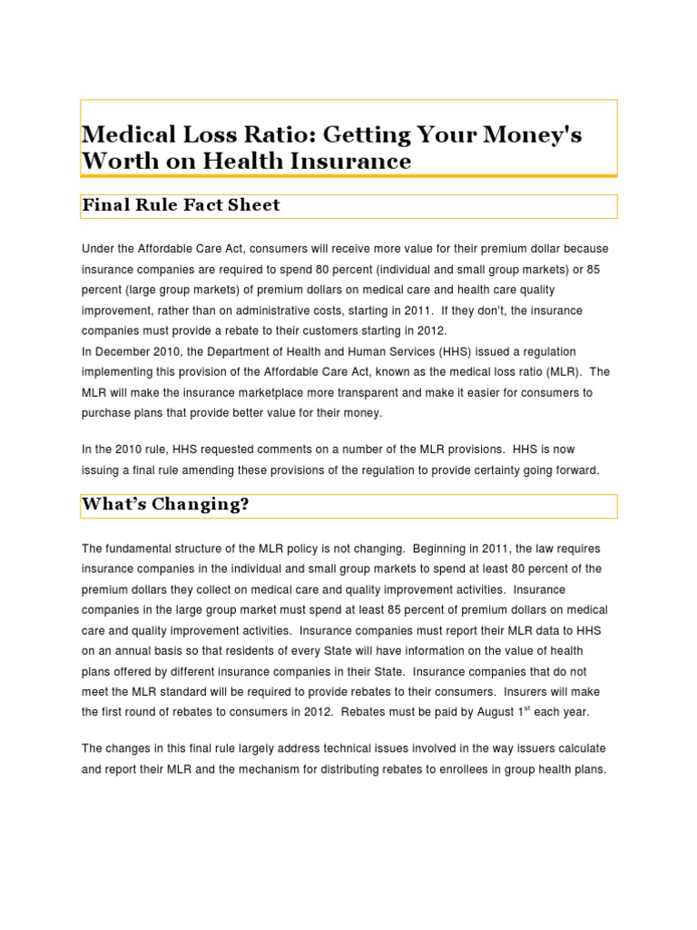 Medical Loss Ratio Getting Your Moneys Worth On Health Insurance | PDF ...