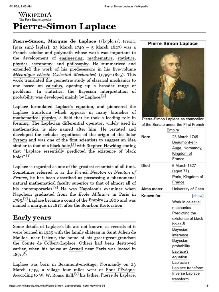 Laplace - Wikipedia | PDF | Tide | Least Squares