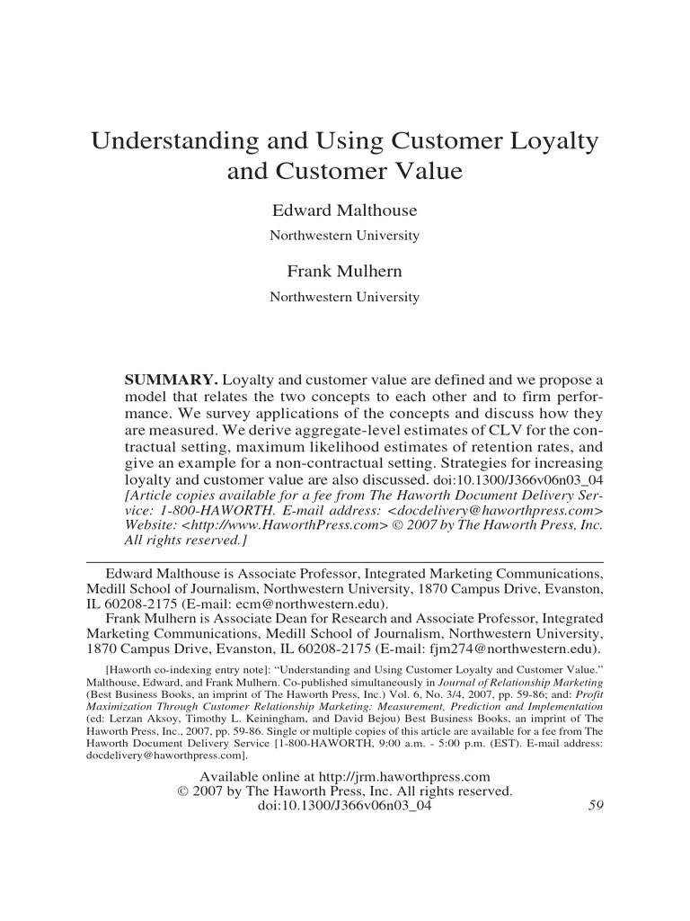 Customer Loyalty and Value Framework | PDF | Brand | Marketing