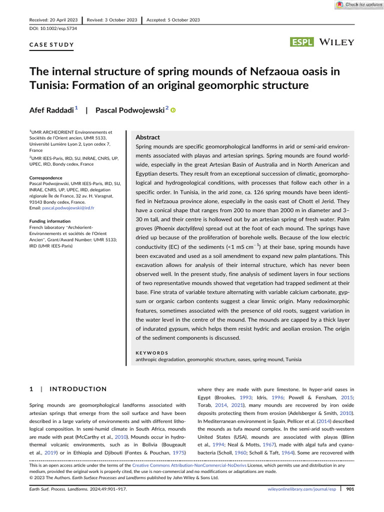 The Internal Structure of Spring Mounds of Nefzaoua Oasis in Tunisia ...