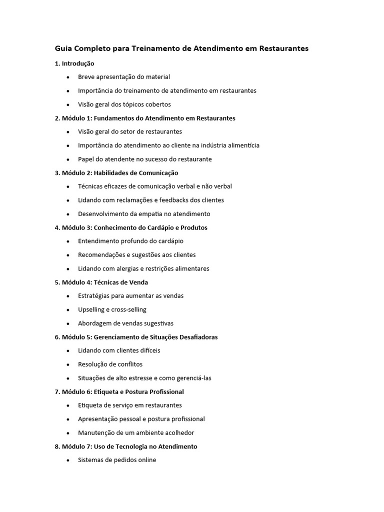 Guia Completo Para Treinamento De Atendimento Em Restaurantes Pdf