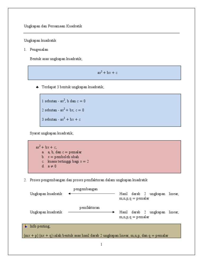 Matematik Spm Tingkatan 4 Bab 2 Ungkapan Dan Persamaan Kuadratik Pdf