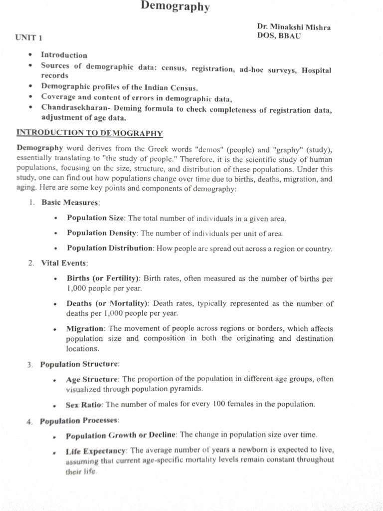 M.M. Notes - Demography | PDF