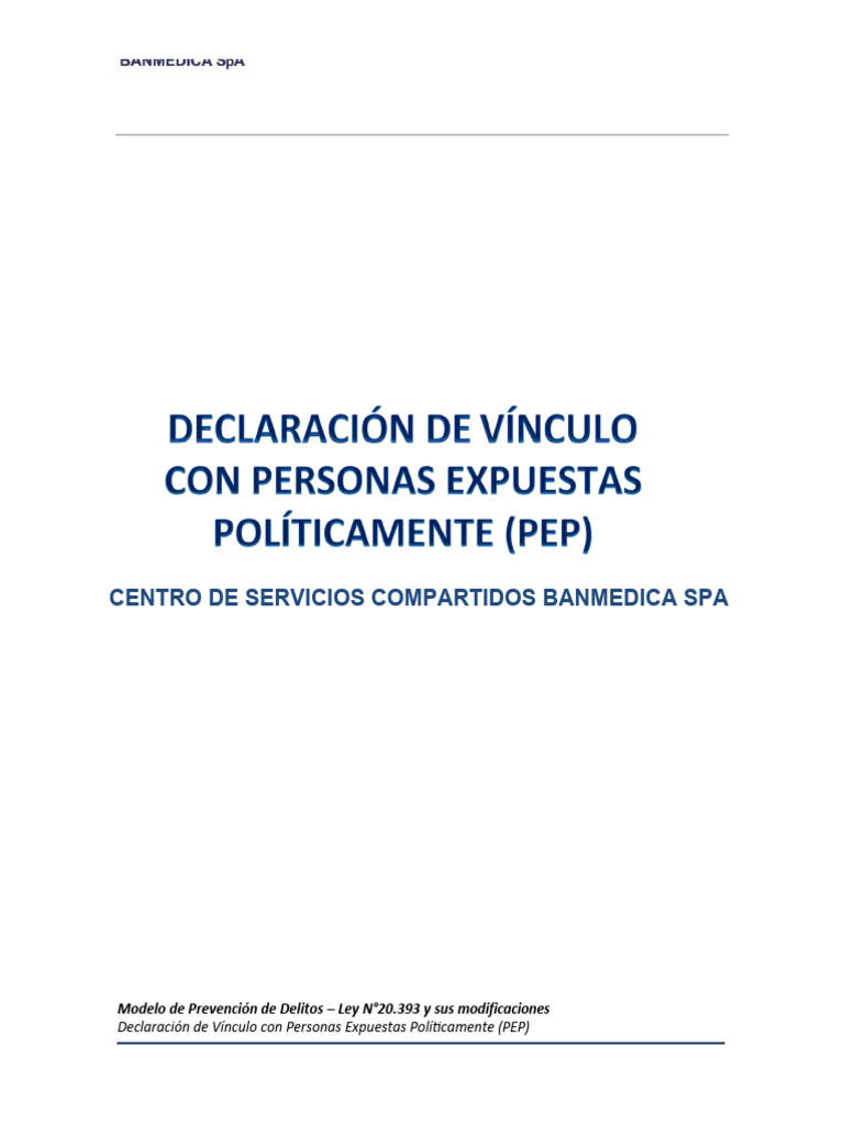 Declaración de Vínculo PEP en Chile | PDF | Ministerio (Departamento de ...