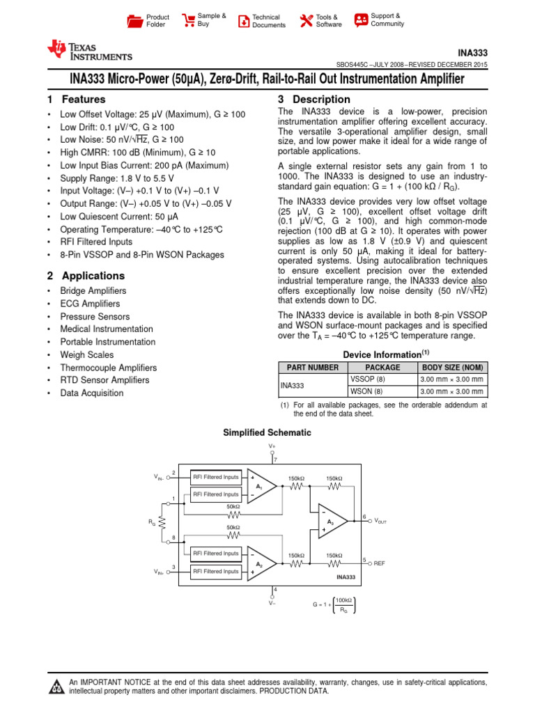 INA333 Precision Instrumentation Amplifier | PDF | Electrostatic ...