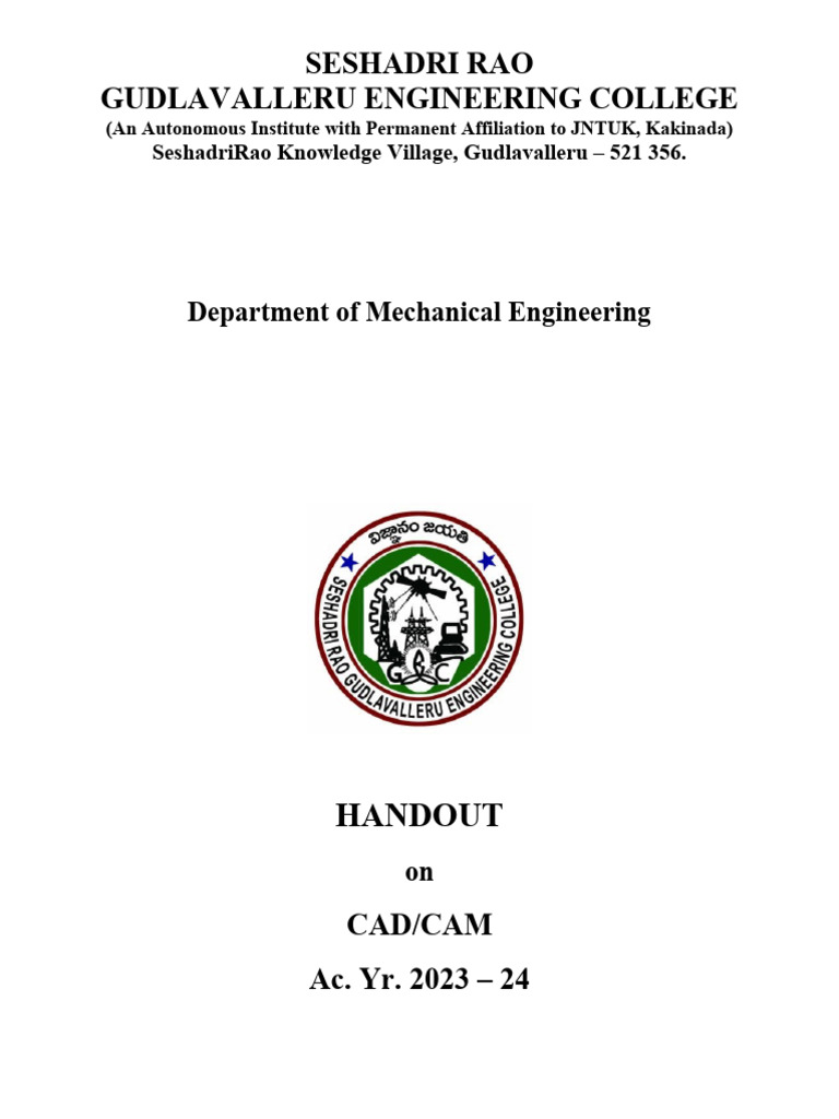 CAD/CAM Course Handout for Mechanical Engineering | PDF | Numerical ...
