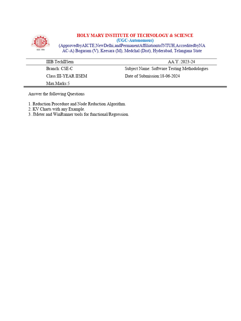 Software Testing Methodologies Exam Questions | PDF