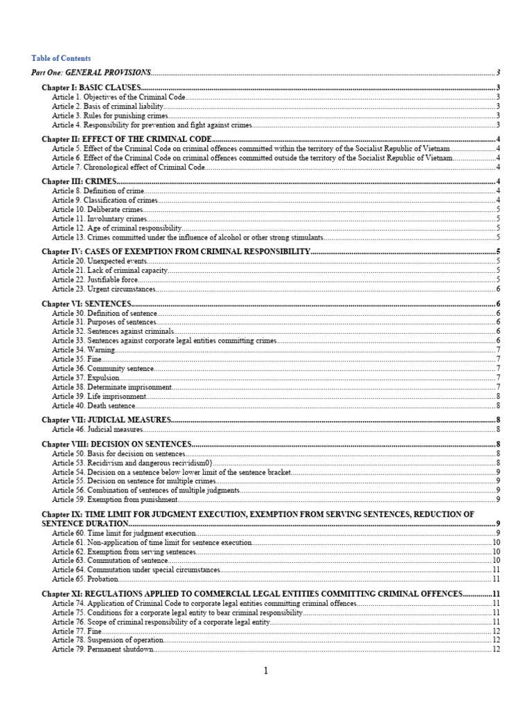 Vietnam Criminal Code Overview | PDF | Crimes | Crime & Violence